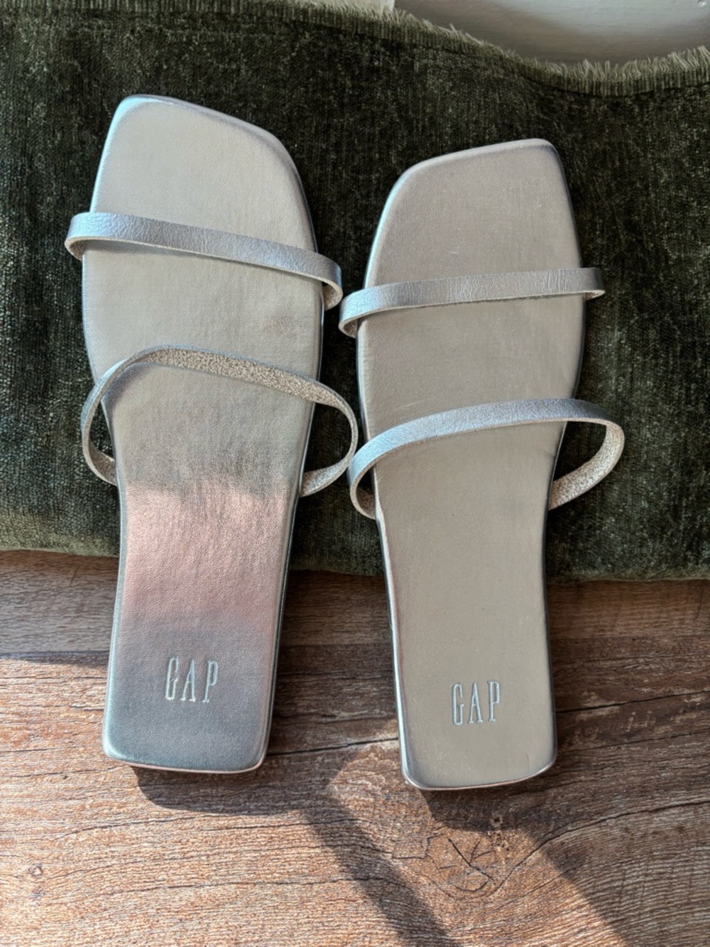 GAP Metallic Silver Double-Strap Square-Toe Slide Sandals